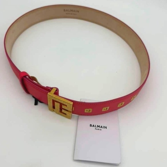 Balmain Pink Leather B-Belt with Gold-Tone Hardware – 75cm – Brand New with Tags main image 5